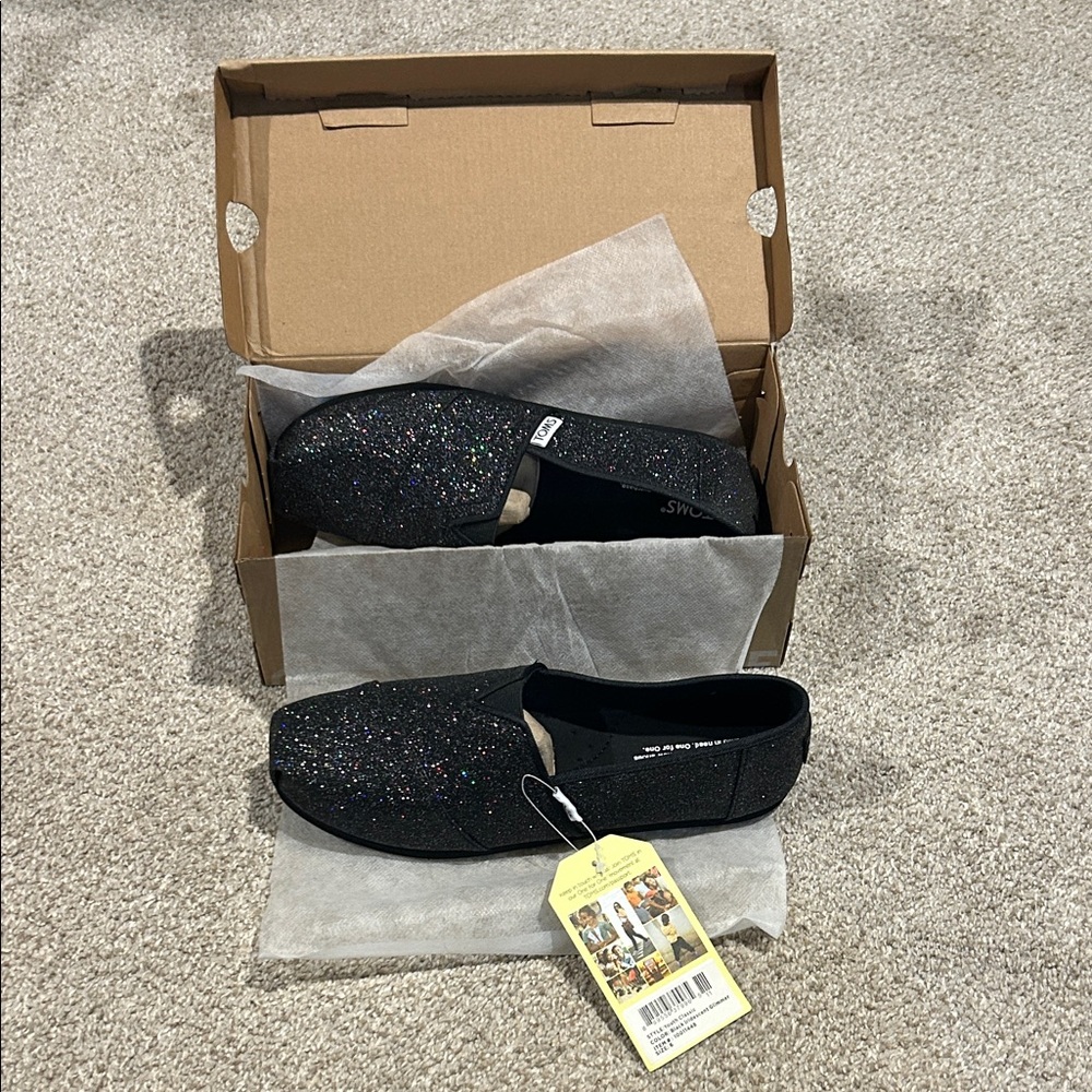 Toms Glittery Black Slip-Ons